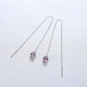 Pure 92.5 Silver Long Genuine Morganite Dangle Earrings - Enumu