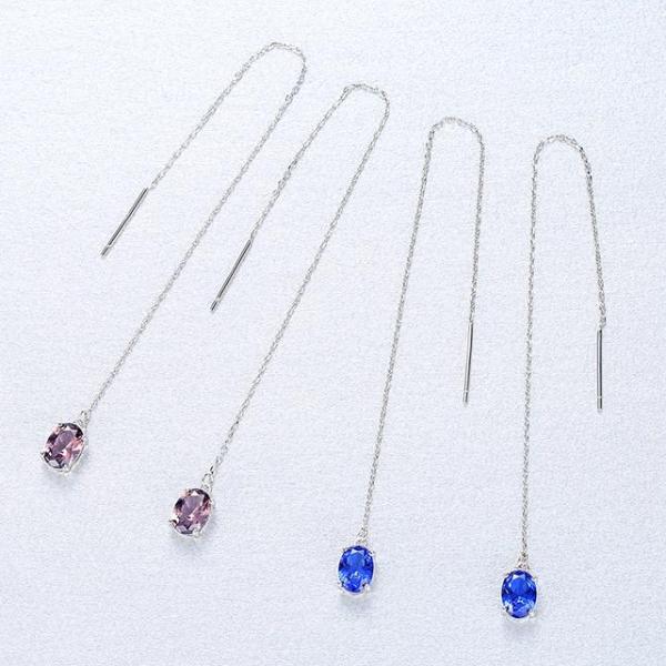 Pure 92.5 Silver Long Genuine Morganite Dangle Earrings - Enumu