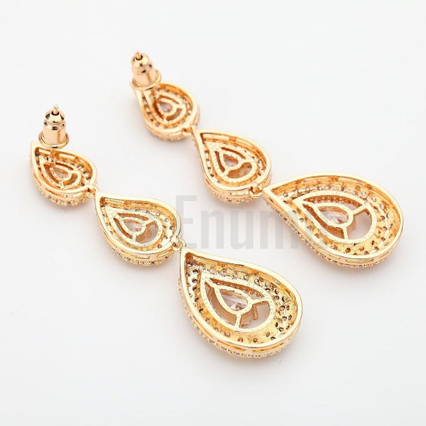 Long Dangle Swiss Zircon Wedding Earrings - Enumu