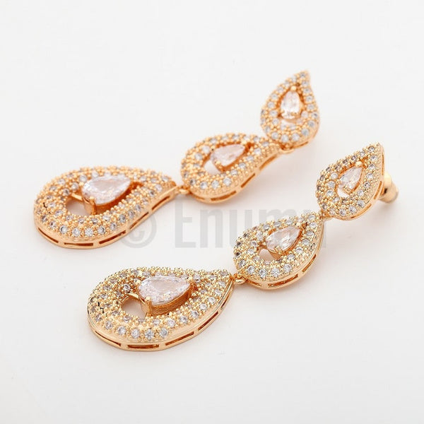 Long Dangle Swiss Zircon Wedding Earrings - Enumu