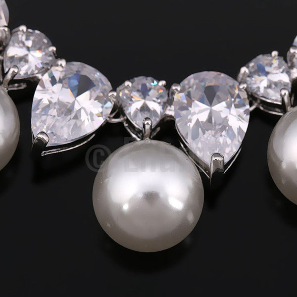 Pearl and Swiss CZ Necklace set - Enumu
