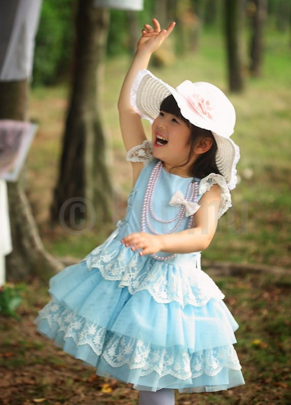 Sky Blue Lace Party Dress - Enumu