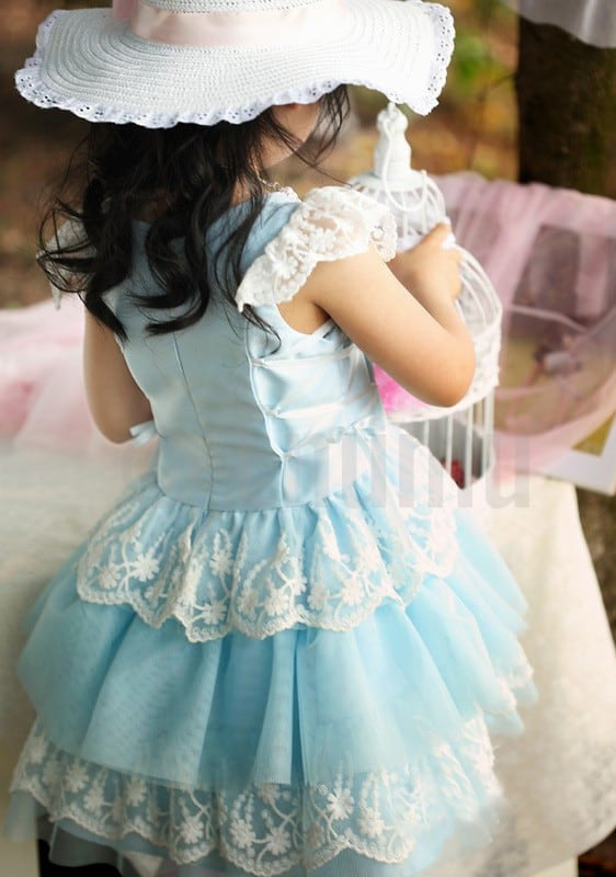 Sky Blue Lace Party Dress - Enumu