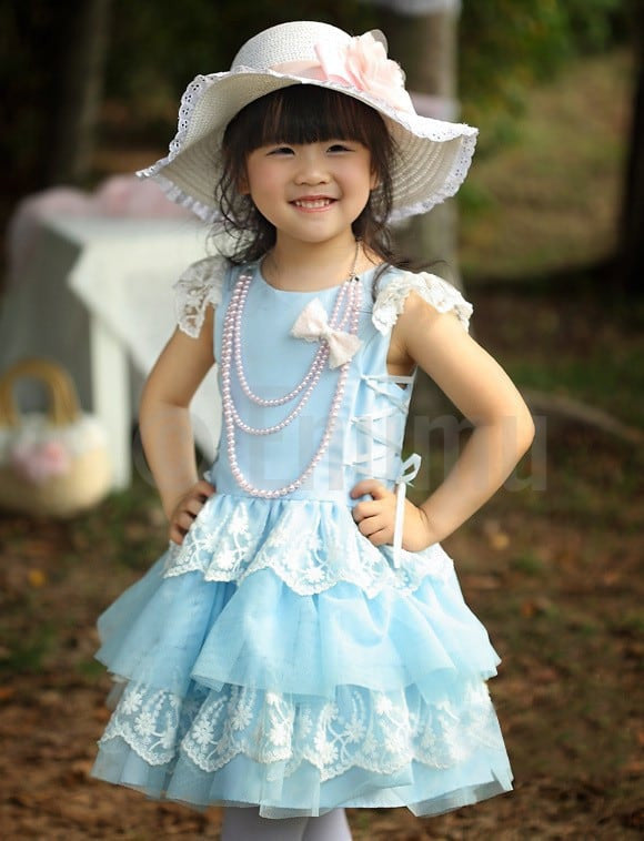Sky Blue Lace Party Dress - Enumu