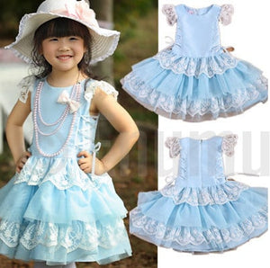 Sky Blue Lace Party Dress - Enumu