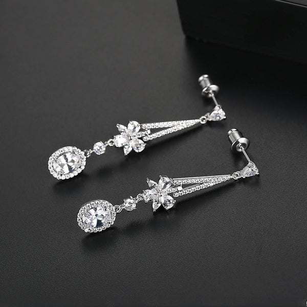 Swiss Zircon Long Dangle Earrings - Enumu