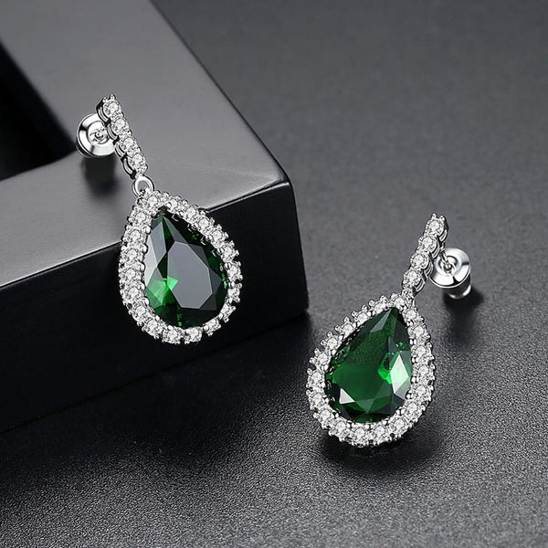 Emerald Zircon Drop Dangle Earrings - Enumu