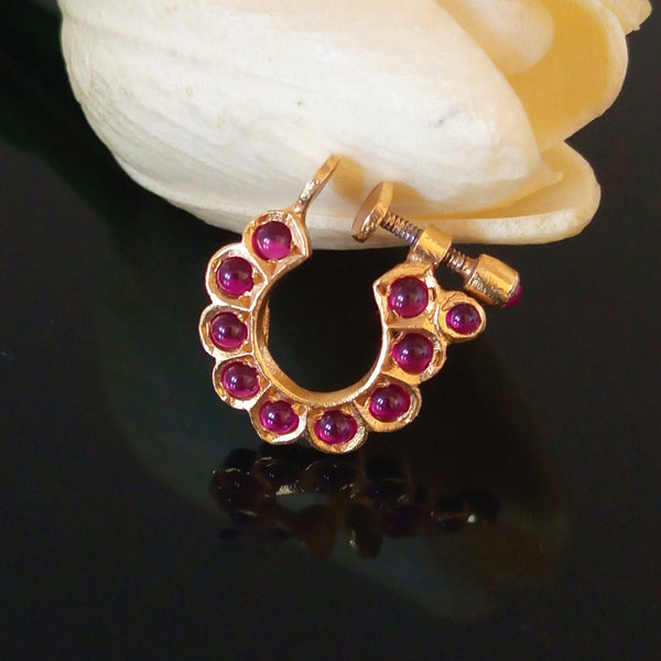 Handmade Pure Silver Red Nose Pin - Enumu