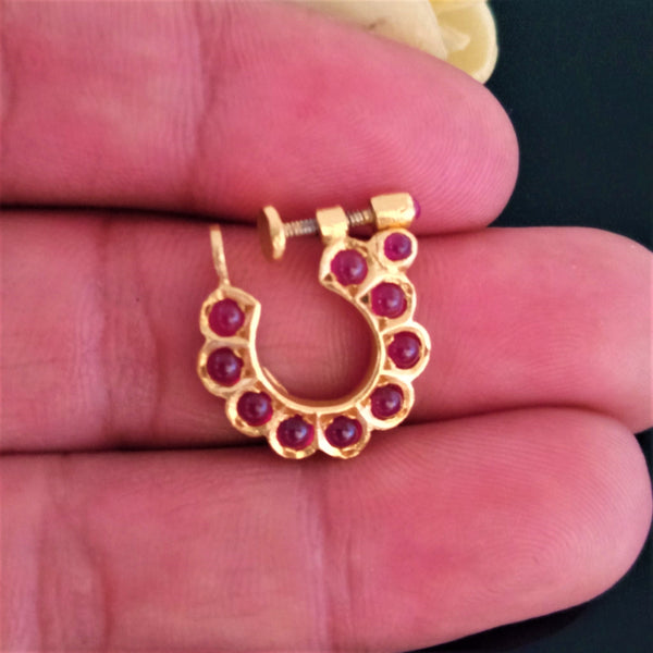 Handmade Pure Silver Red Nose Pin - Enumu