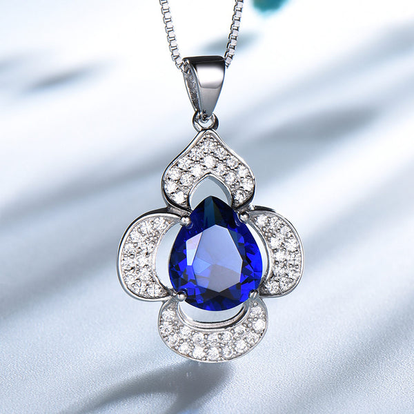 Pure 92.5 Sterling Silver Blue Sapphire Earrings,Pendant and Ring Set - Enumu