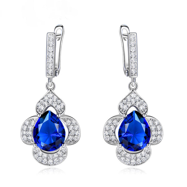 Pure 92.5 Sterling Silver Blue Sapphire Earrings,Pendant and Ring Set - Enumu