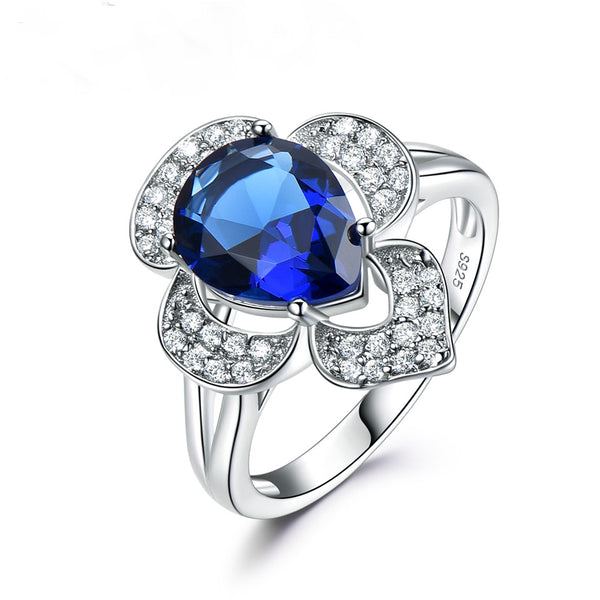 Pure 92.5 Sterling Silver Blue Sapphire Earrings,Pendant and Ring Set - Enumu