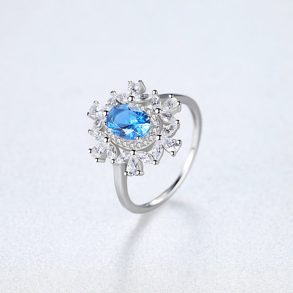 Pure 92.5 Sterling Silver Blue Topaz & CZ Ring - Enumu