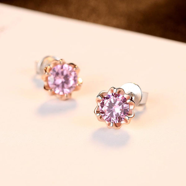 Pure 92.5 Sterling Silver Pink Sapphire Studs - Enumu