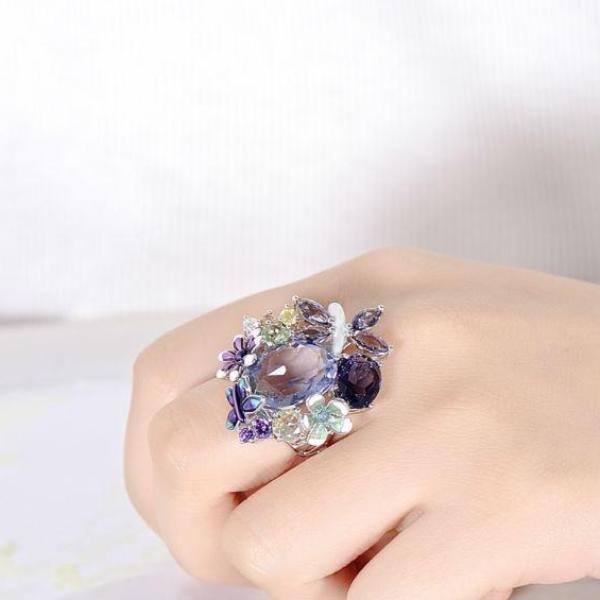 Pure 92.5 Sterling Silver Amethyst Huge Ring - Enumu