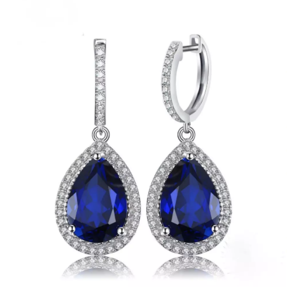 Pure 92.5 Sterling Silver 11.5 Ct Blue Sapphire Dangle Earrings - Enumu