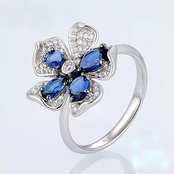 Pure 92.5 Sterling Silver Blue Sapphire Flower Set - Enumu