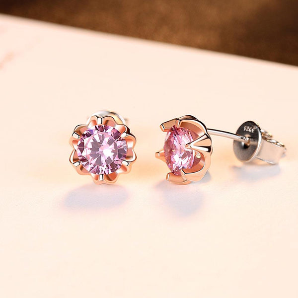 Pure 92.5 Sterling Silver Pink Sapphire Studs - Enumu