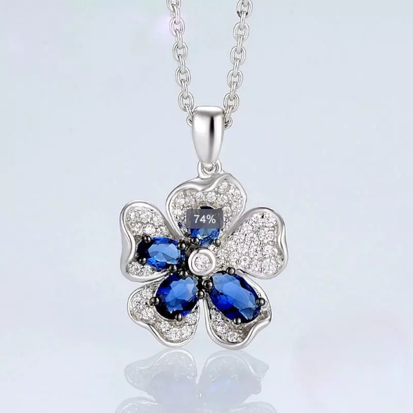 Pure 92.5 Sterling Silver Blue Sapphire Flower Pendant - Enumu