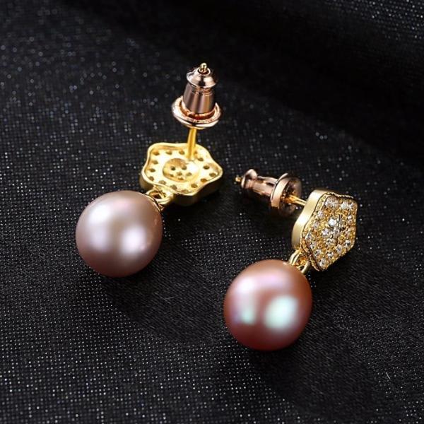 Sterling Silver Natural Beige Pearl Dangle Earrings - Enumu