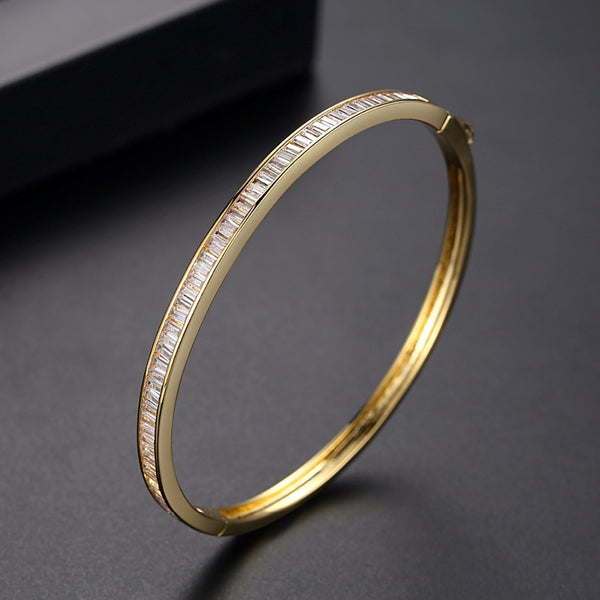 Yellow Gold Plated Diamond Imitation Bangle (Can be Opened ) - Enumu