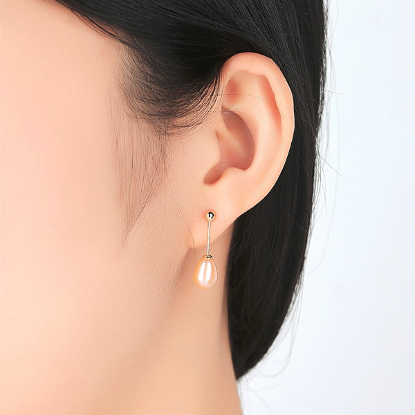 Pure 92.5 Sterling Silver Natural Golden Pearl Dangle Earrings - Enumu