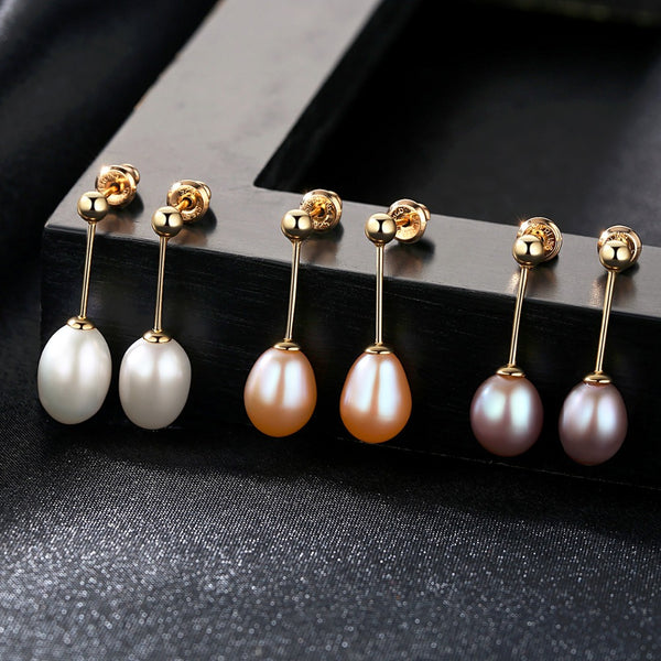 Pure 92.5 Sterling Silver Natural Golden Pearl Dangle Earrings - Enumu