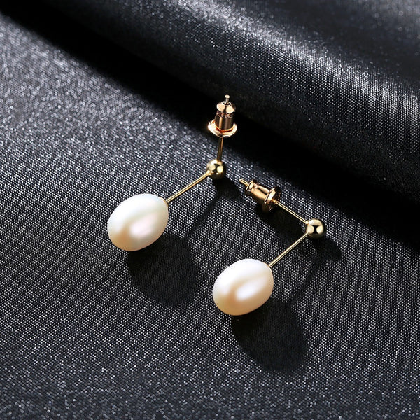 Pure 92.5 Sterling Silver Natural Pearl Dangle Earrings - Enumu