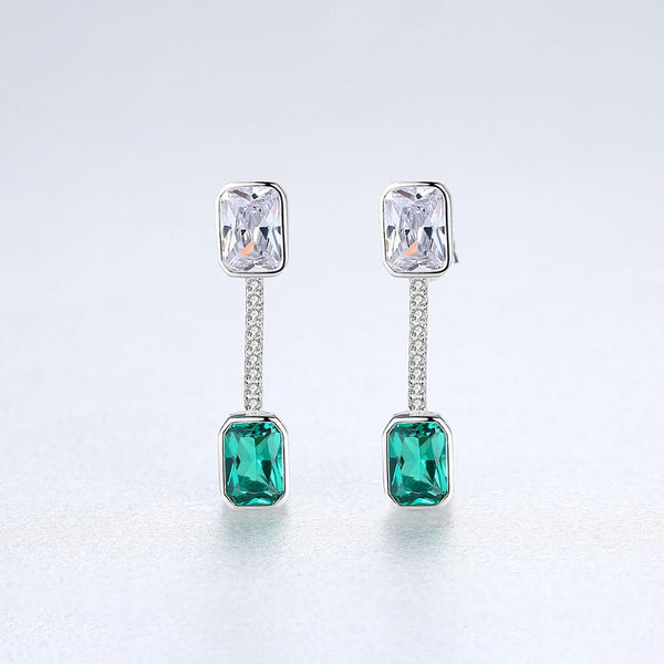 Sterling Silver Emerald and CZ Dangle Earrings - Enumu