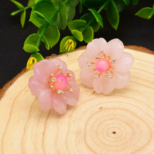 Natural Rose Quartz CZ Sterling Silver Studs/ Earrings - Enumu