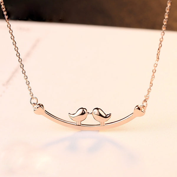 Sterling Silver Birds in Love Pendant with Chain - Enumu