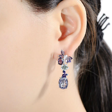 Pure 92.5 Sterling Silver Amethyst Earrings and Huge Ring Set - Enumu