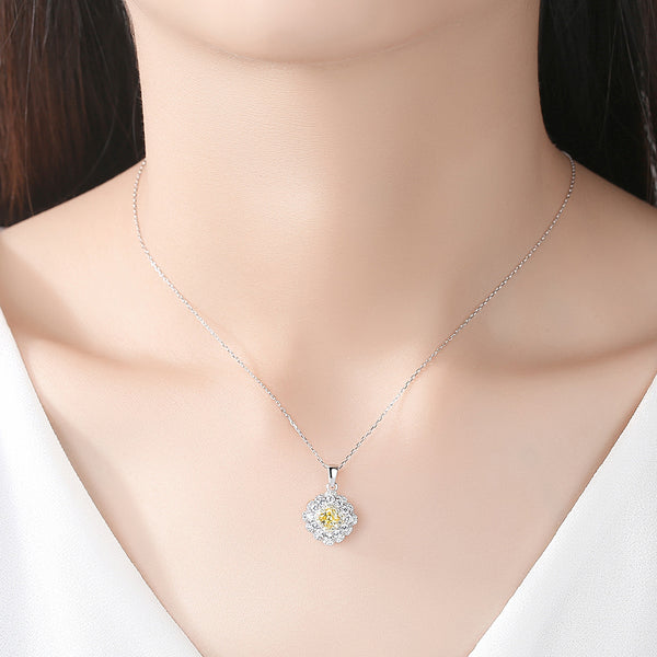 92.5 Sterling Silver Citrine Pendant with Chain - Enumu