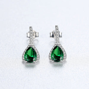 92.5 Sterling Silver Emerald Drop Studs - Enumu