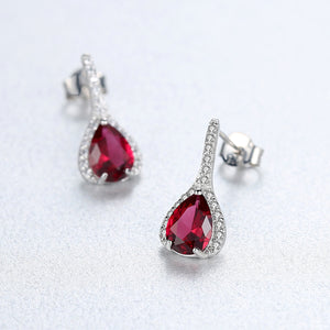 92.5 Sterling Silver Ruby Drop Studs - Enumu