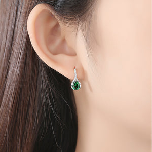 92.5 Sterling Silver Emerald Drop Studs - Enumu