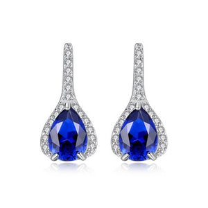 92.5 Sterling Silver Blue Sapphire Drop Studs - Enumu