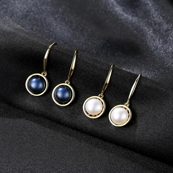 92.5 Gold plated Sterling Silver Black Pearl Coil Dangle Earrings - Enumu