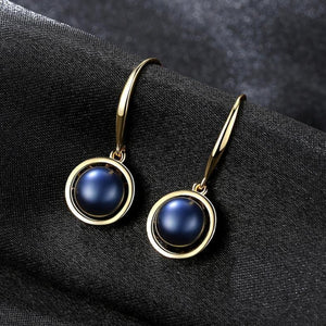 92.5 Gold plated Sterling Silver Black Pearl Coil Dangle Earrings - Enumu