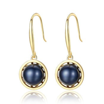 92.5 Gold plated Sterling Silver Black Pearl Coil Dangle Earrings - Enumu