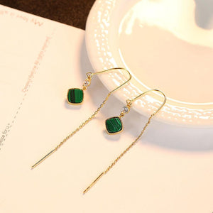 92.5 Sterling Silver Malachite Dangle Earrings - Enumu