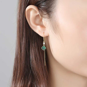 92.5 Sterling Silver Malachite Dangle Earrings - Enumu