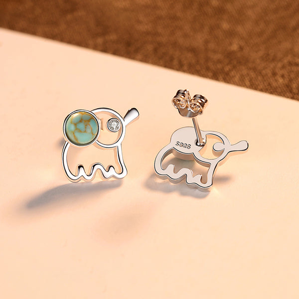 92.5 Sterling Silver Turquoise Elephant Studs - Enumu