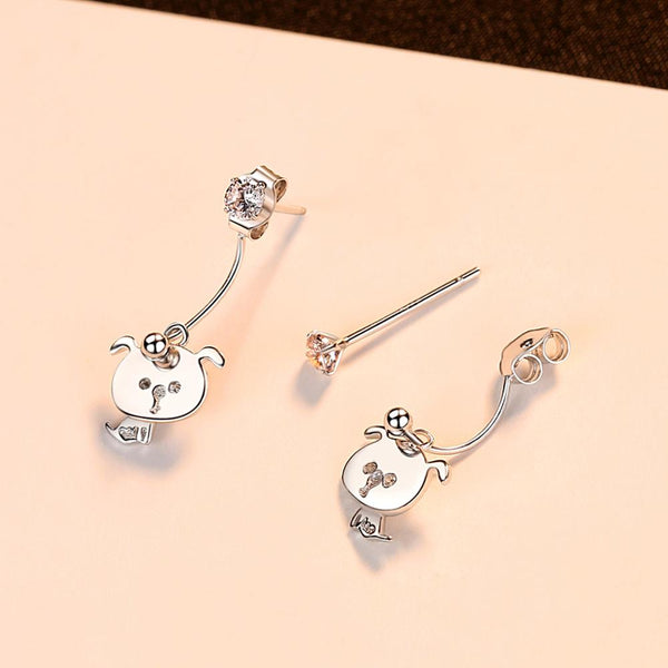92.5 Sterling Silver Cute Bear Earrings - Enumu