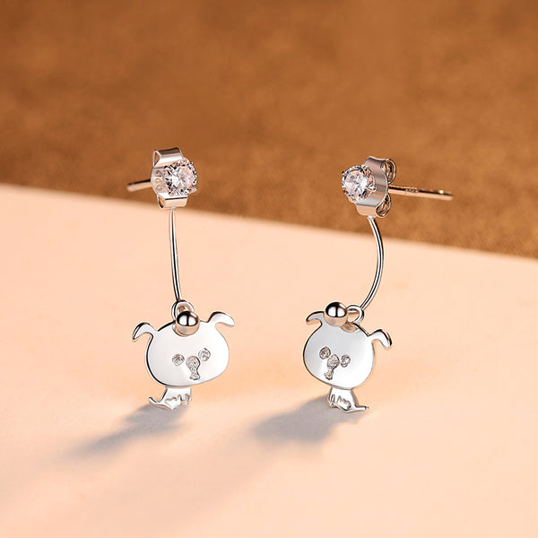 92.5 Sterling Silver Cute Bear Earrings - Enumu