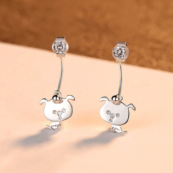 92.5 Sterling Silver Cute Bear Earrings - Enumu