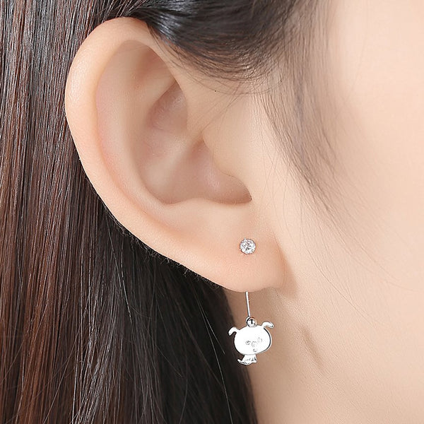 92.5 Sterling Silver Cute Bear Earrings - Enumu