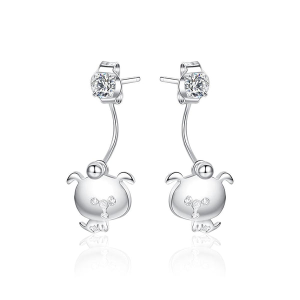 92.5 Sterling Silver Cute Bear Earrings - Enumu