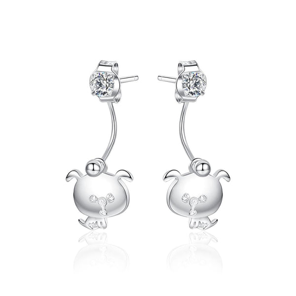 92.5 Sterling Silver Cute Bear Earrings - Enumu