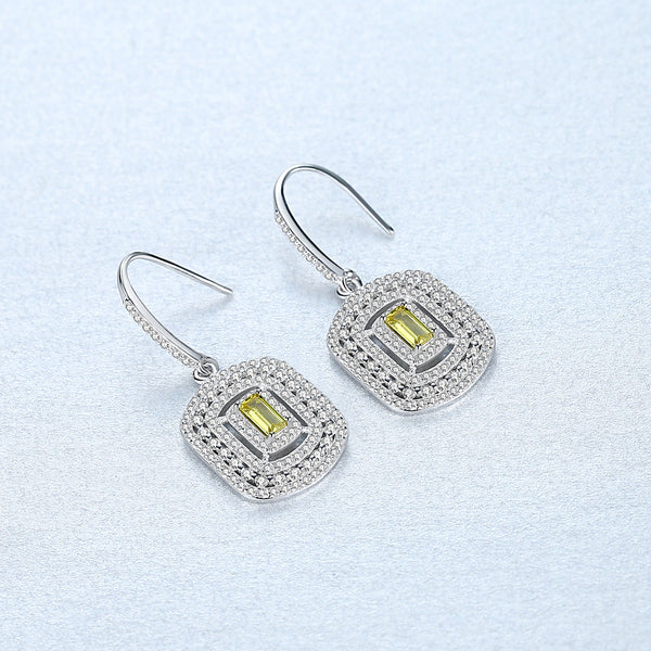 92.5 Sterling Silver Citrine CZ Coil Dangle Earrings - Enumu